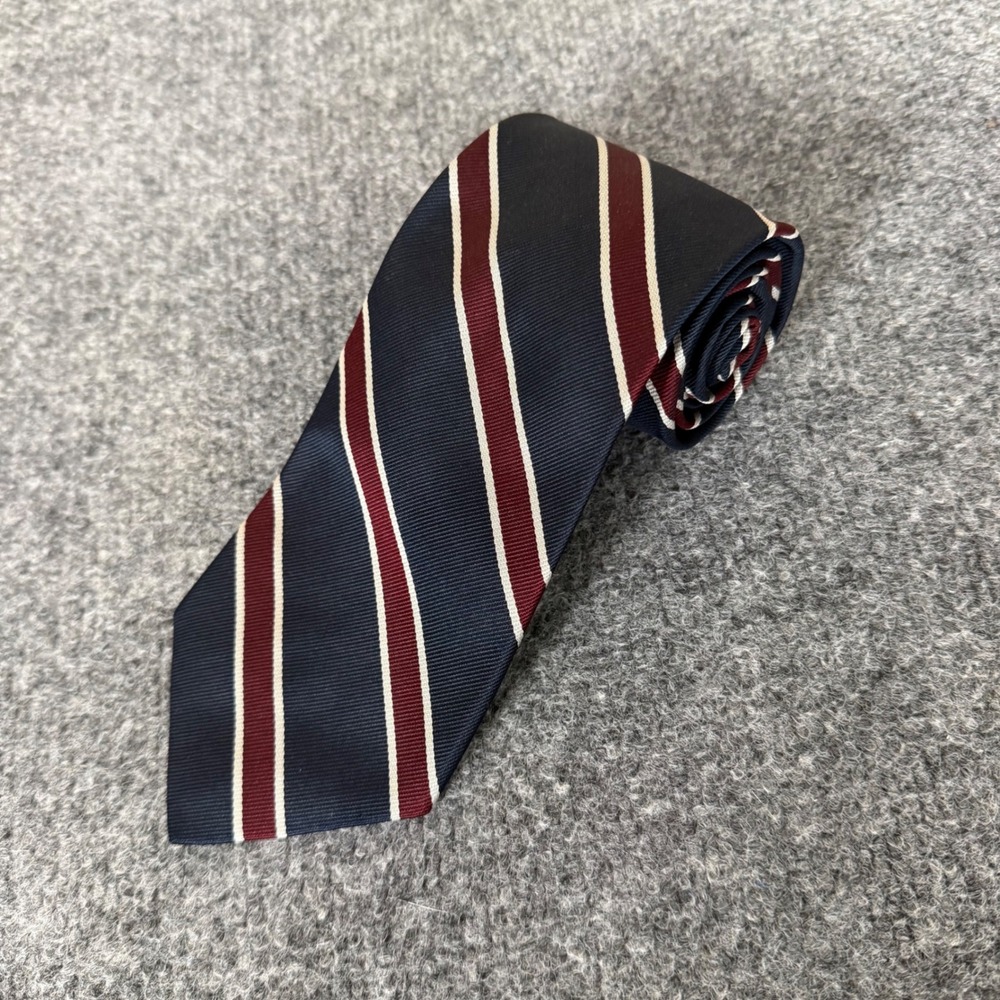 Brooks Brothers Makers Mens Silk Tie Navy Blue Burgundy White Rep Stripe USA